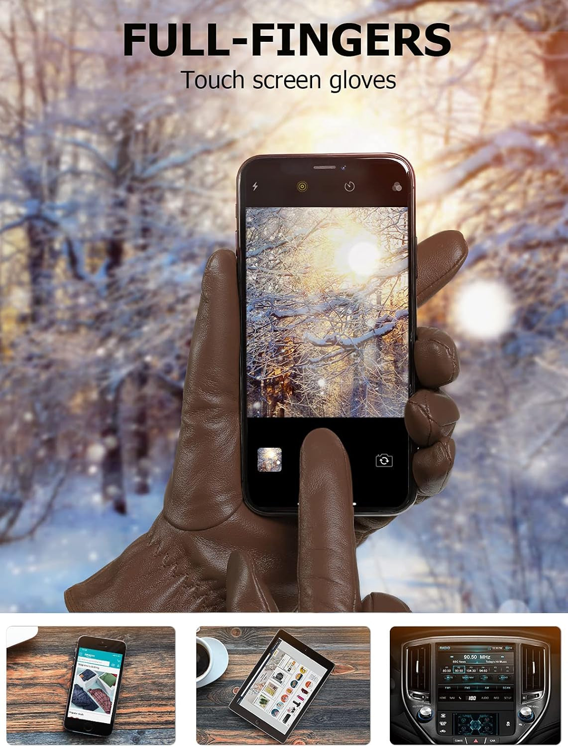 Womens Leather Gloves Touch Screen Winter Glove Warm Driving Gloves