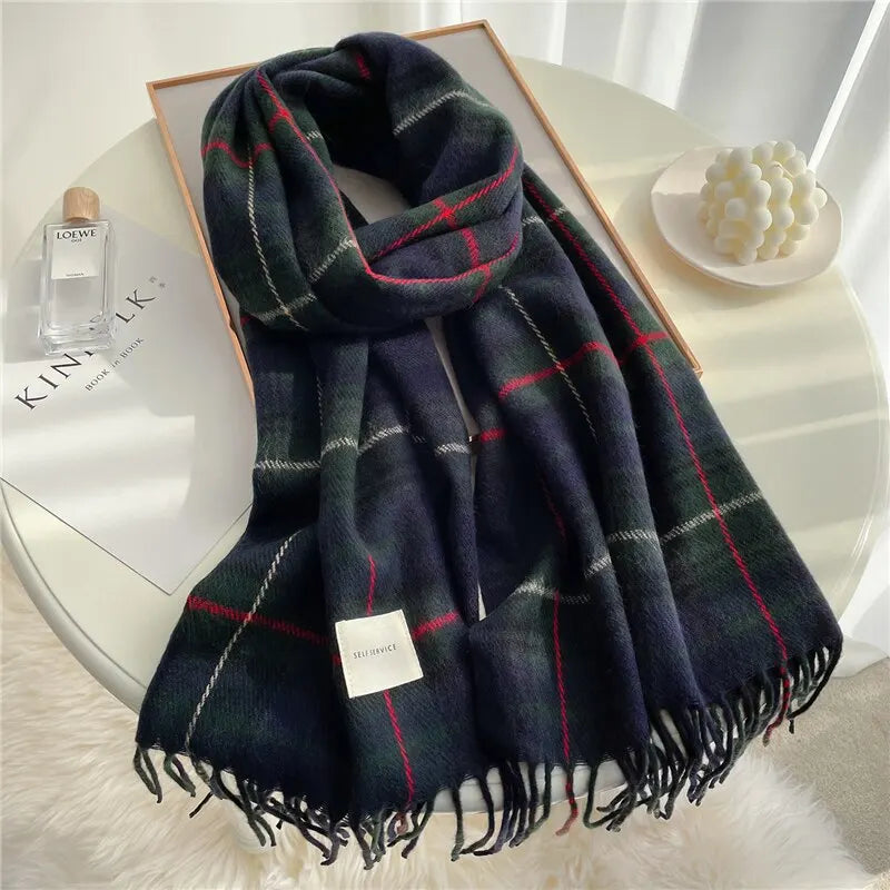 Luxury Plaid Print Warm Travel Scarf Women Cashmere Winter Pashmina with Tassel Shawl Wraps Bufanda Long Casual Echarpe New