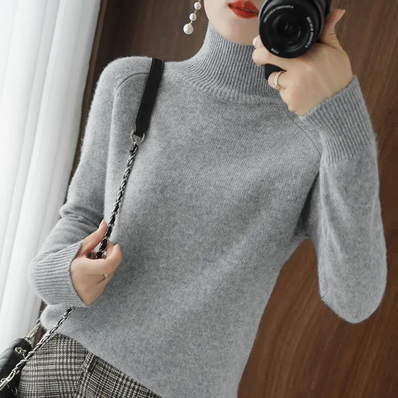 Turtleneck Pullover Fall/Winter 2023 Cashmere Sweater Women Pure Color Casual Long-Sleeved Loose Pullover Bottoming Women'S