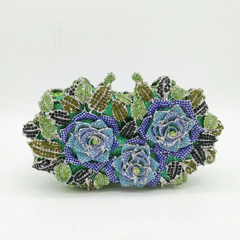 (In Stock) Elegant Flower Crystal Clutch Women Evening Bags Wedding Bridal Handbags Party Dinner Rhinestone Bags