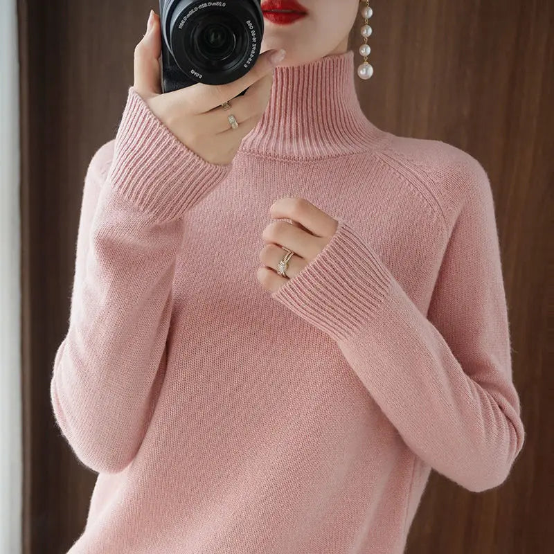 Turtleneck Pullover Fall/Winter 2023 Cashmere Sweater Women Pure Color Casual Long-Sleeved Loose Pullover Bottoming Women'S