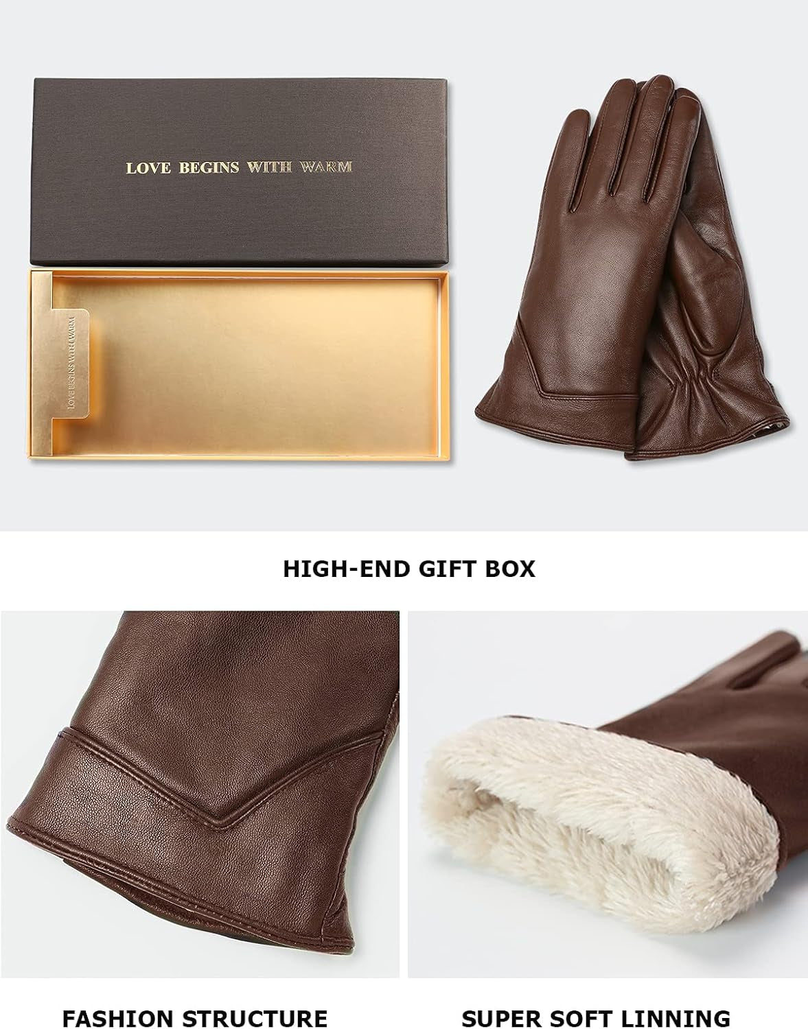 Womens Leather Gloves Touch Screen Winter Glove Warm Driving Gloves