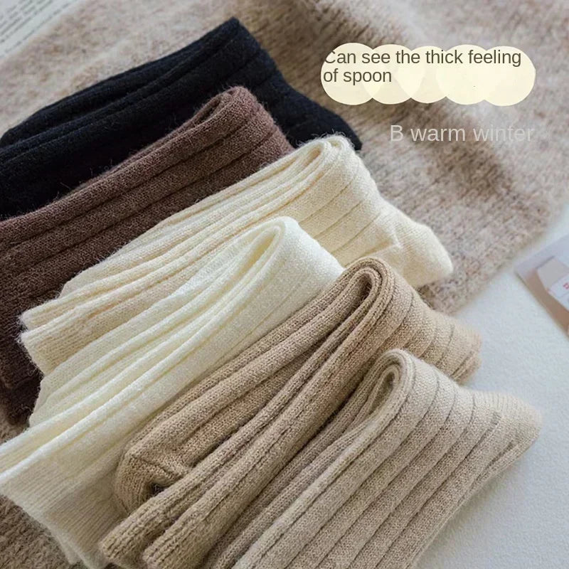 New Winter Socks Women Cashmere Wool Thicken Warm Women Socks Sox Japanese Fashion Harajuku Solid Color Thermal Long Socks