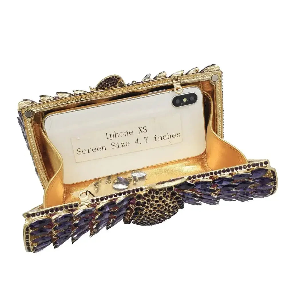 (In Stock) Elegant Purple Women Crystal Evening Bags Ladies Diamond Minaudiere Wedding Clutch Handbag and Purse