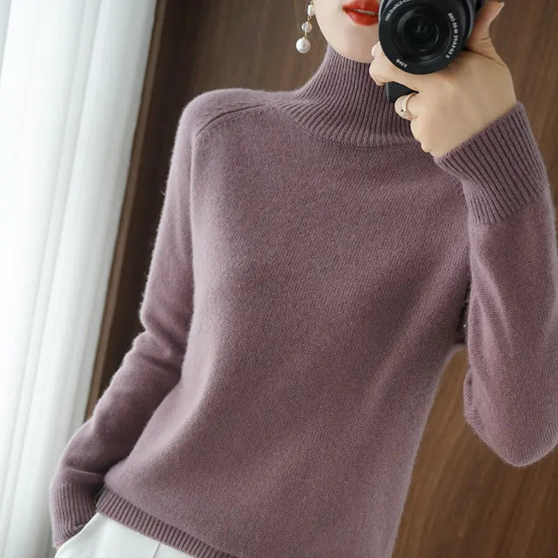 Turtleneck Pullover Fall/Winter 2023 Cashmere Sweater Women Pure Color Casual Long-Sleeved Loose Pullover Bottoming Women'S