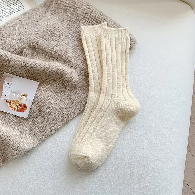 New Winter Socks Women Cashmere Wool Thicken Warm Women Socks Sox Japanese Fashion Harajuku Solid Color Thermal Long Socks