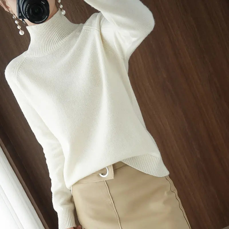 Turtleneck Pullover Fall/Winter 2023 Cashmere Sweater Women Pure Color Casual Long-Sleeved Loose Pullover Bottoming Women'S