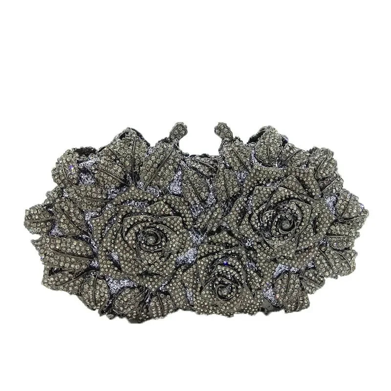 (In Stock) Elegant Flower Crystal Clutch Women Evening Bags Wedding Bridal Handbags Party Dinner Rhinestone Bags