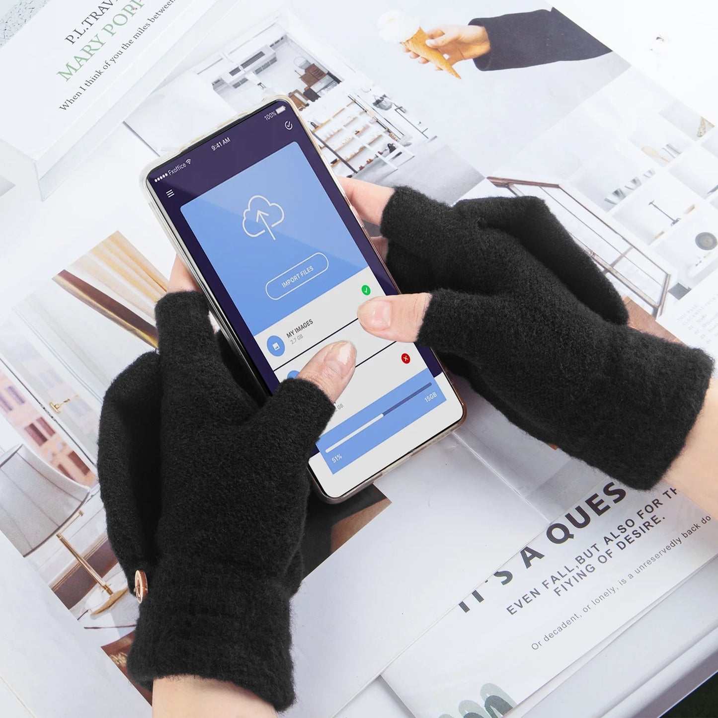 Womens Winter Gloves, 4 Pack Warm Knitted Fingerless Gloves for Women Men Black Gray Blue and Dark Blue