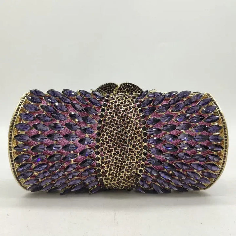 (In Stock) Elegant Purple Women Crystal Evening Bags Ladies Diamond Minaudiere Wedding Clutch Handbag and Purse
