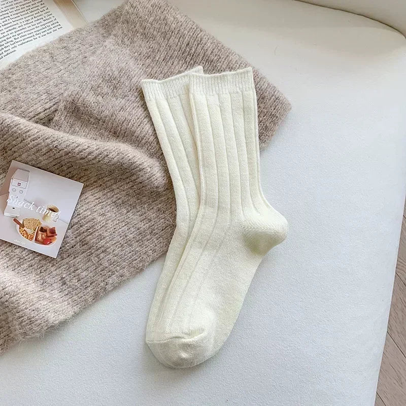 New Winter Socks Women Cashmere Wool Thicken Warm Women Socks Sox Japanese Fashion Harajuku Solid Color Thermal Long Socks