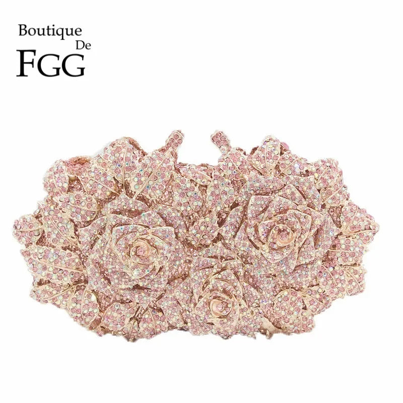 (In Stock) Elegant Flower Crystal Clutch Women Evening Bags Wedding Bridal Handbags Party Dinner Rhinestone Bags
