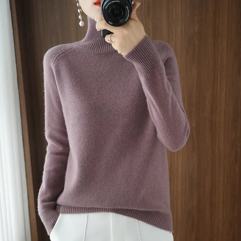Turtleneck Pullover Fall/Winter 2023 Cashmere Sweater Women Pure Color Casual Long-Sleeved Loose Pullover Bottoming Women'S