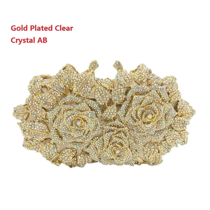 (In Stock) Elegant Flower Crystal Clutch Women Evening Bags Wedding Bridal Handbags Party Dinner Rhinestone Bags