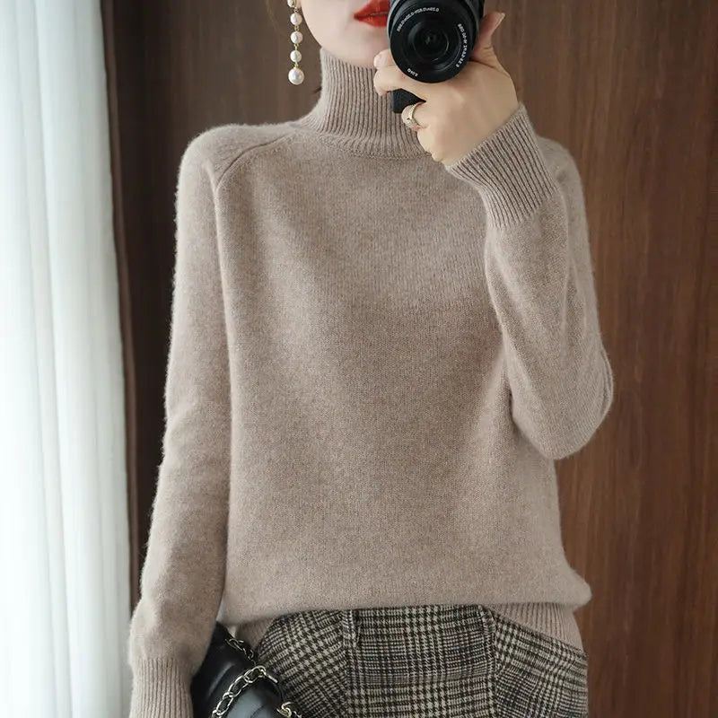 Turtleneck Pullover Fall/Winter 2023 Cashmere Sweater Women Pure Color Casual Long-Sleeved Loose Pullover Bottoming Women'S