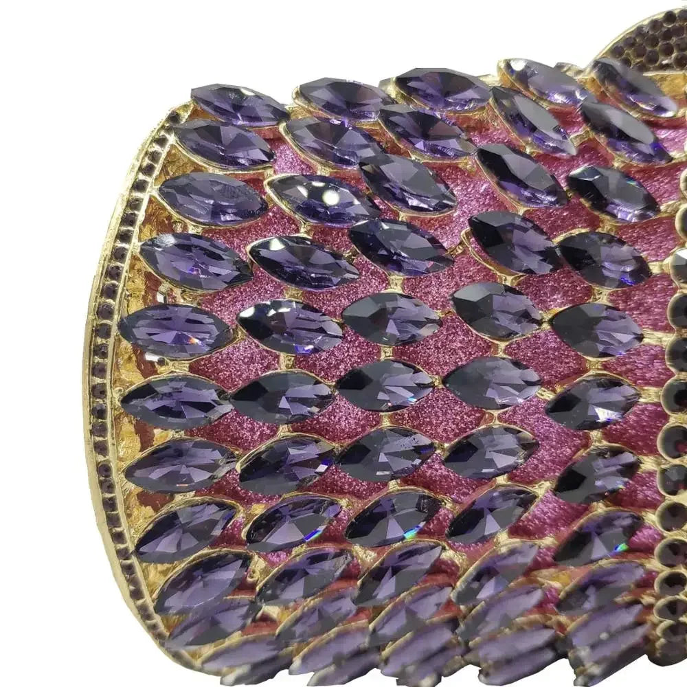 (In Stock) Elegant Purple Women Crystal Evening Bags Ladies Diamond Minaudiere Wedding Clutch Handbag and Purse