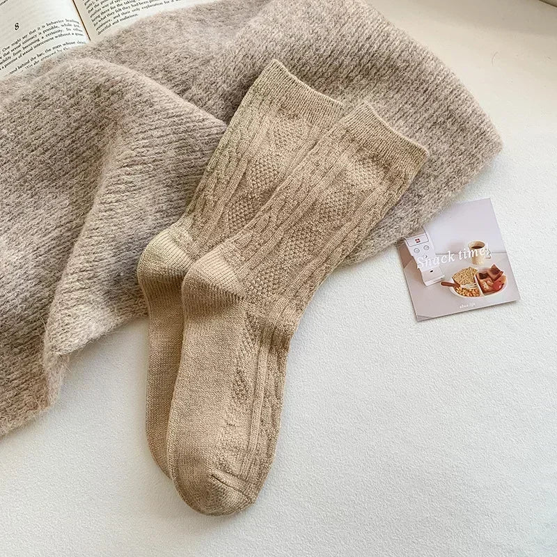 New Winter Socks Women Cashmere Wool Thicken Warm Women Socks Sox Japanese Fashion Harajuku Solid Color Thermal Long Socks