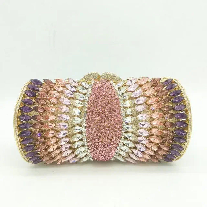 (In Stock) Elegant Purple Women Crystal Evening Bags Ladies Diamond Minaudiere Wedding Clutch Handbag and Purse