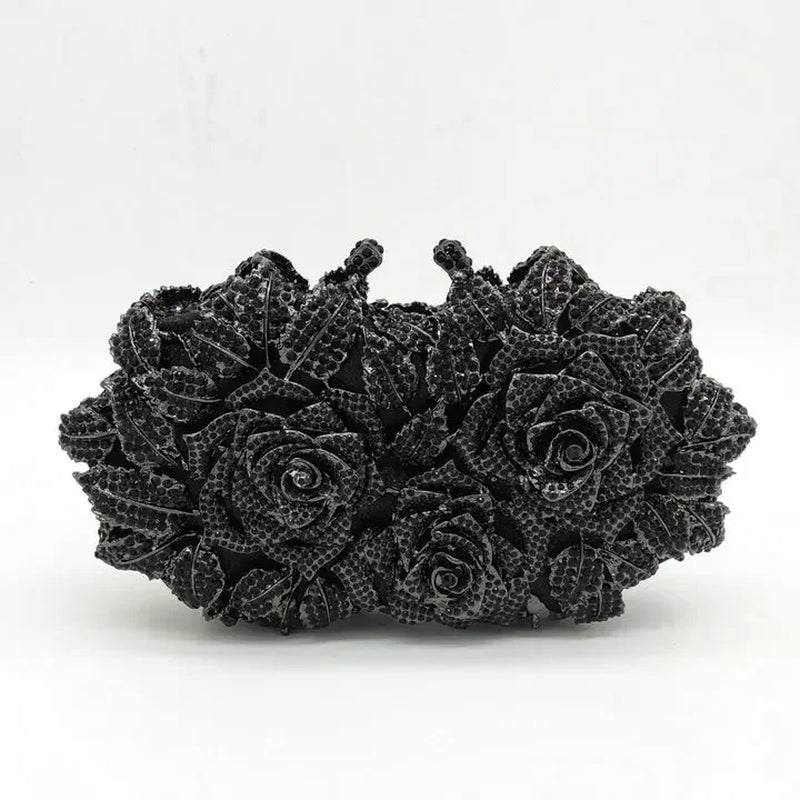 (In Stock) Elegant Flower Crystal Clutch Women Evening Bags Wedding Bridal Handbags Party Dinner Rhinestone Bags