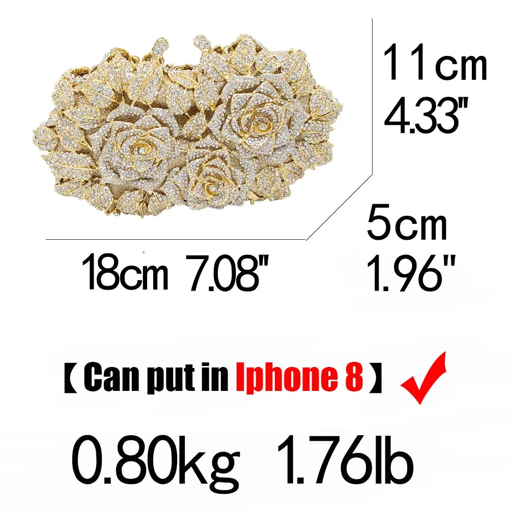 (In Stock) Elegant Flower Crystal Clutch Women Evening Bags Wedding Bridal Handbags Party Dinner Rhinestone Bags