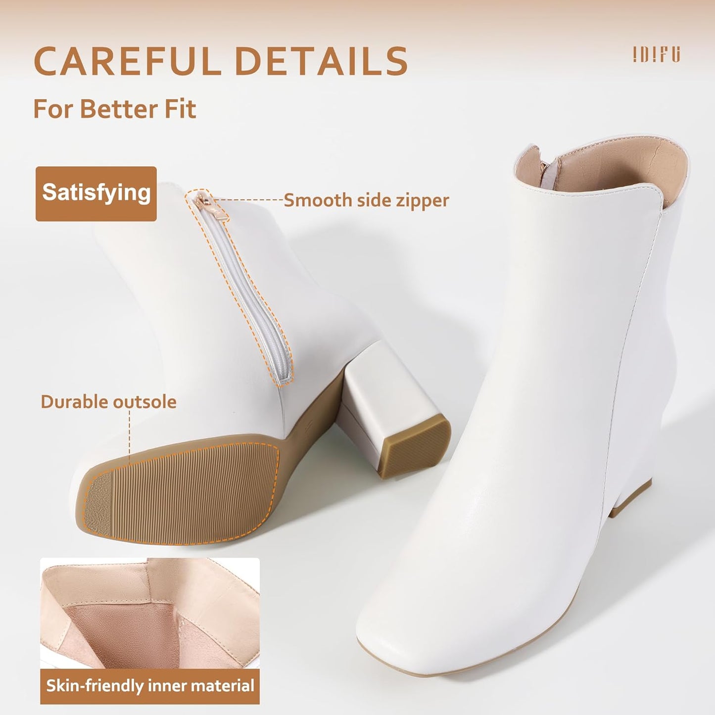Women'S Ada Fashion Square Toe Ankle Boots Low Block Heel Short Boots Side Zipper Booties Shoes- Half Size Larger