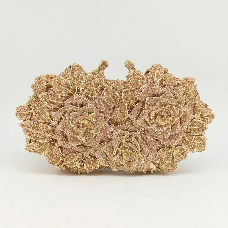 (In Stock) Elegant Flower Crystal Clutch Women Evening Bags Wedding Bridal Handbags Party Dinner Rhinestone Bags