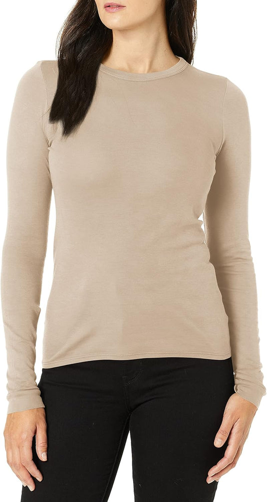Women'S Essential Supima Cotton Bold Long Sleeve Crew Neck Top