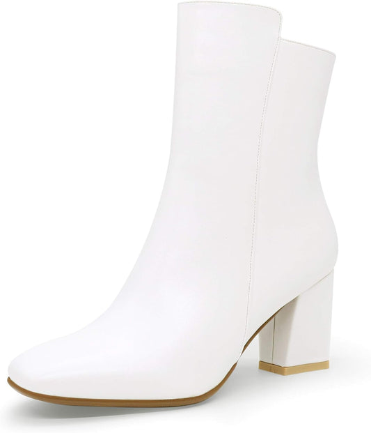 Women'S Ada Fashion Square Toe Ankle Boots Low Block Heel Short Boots Side Zipper Booties Shoes- Half Size Larger