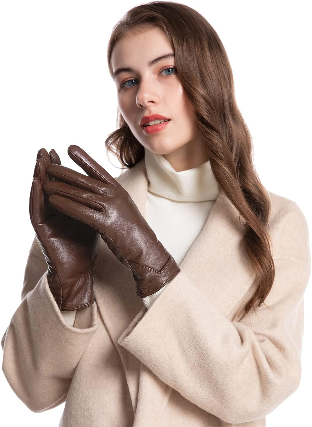 Womens Leather Gloves Touch Screen Winter Glove Warm Driving Gloves
