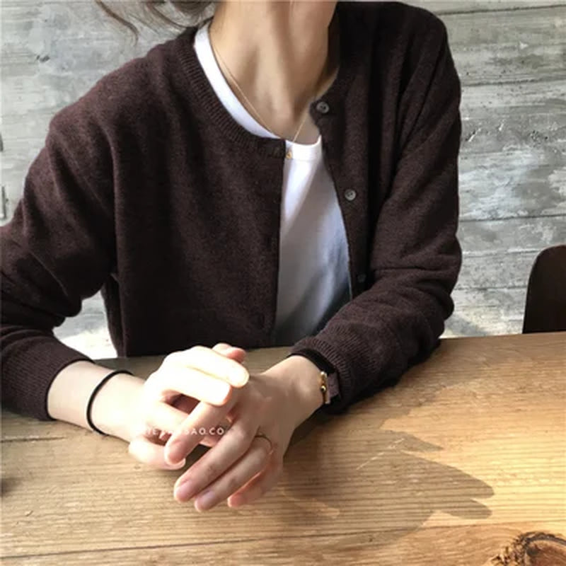 Cashmere Sweater Cardigan Women Single Breasted Long Sleeve Elegant Vintage Jumper Solid Wool Knitted Autumn Winter Outwear X452