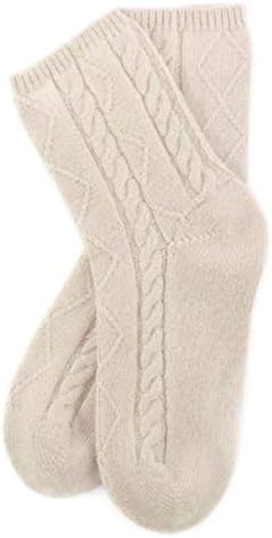 100% Pure Cashmere Women'S Sleep Socks, 3-Ply Ultra Soft Cozy Cable Knit, Luxury Bed Socks for Warmth, Comfort, and Lounging