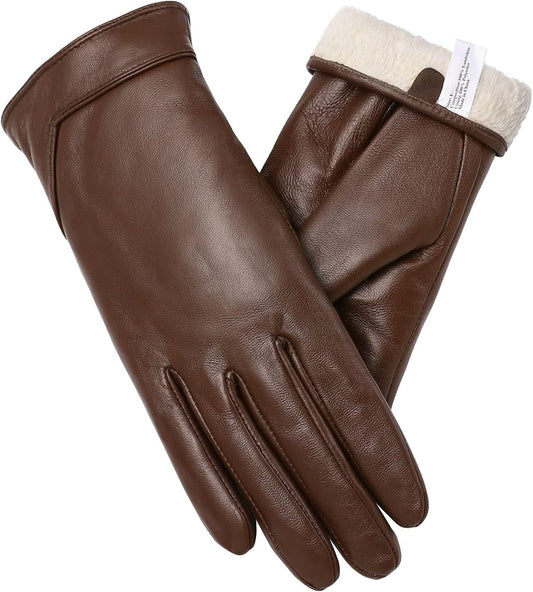 Womens Leather Gloves Touch Screen Winter Glove Warm Driving Gloves