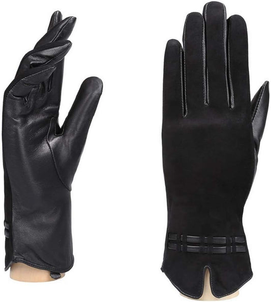 Women’S Winter Sheepskin Suede Leather Gloves Touchscreen