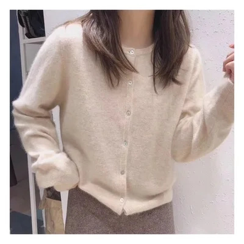 Cashmere Sweater Cardigan Women Single Breasted Long Sleeve Elegant Vintage Jumper Solid Wool Knitted Autumn Winter Outwear X452