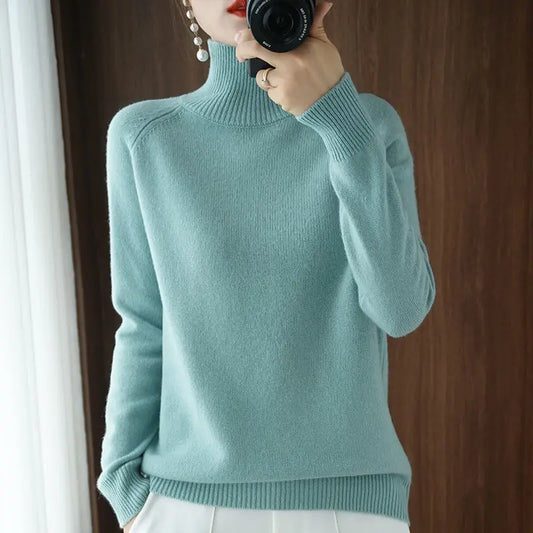 Turtleneck Pullover Fall/Winter 2023 Cashmere Sweater Women Pure Color Casual Long-Sleeved Loose Pullover Bottoming Women'S