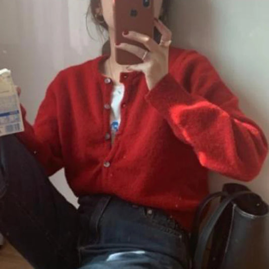 Cashmere Sweater Cardigan Women Single Breasted Long Sleeve Elegant Vintage Jumper Solid Wool Knitted Autumn Winter Outwear X452