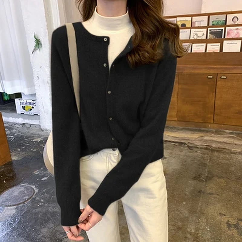 Cashmere Sweater Cardigan Women Single Breasted Long Sleeve Elegant Vintage Jumper Solid Wool Knitted Autumn Winter Outwear X452