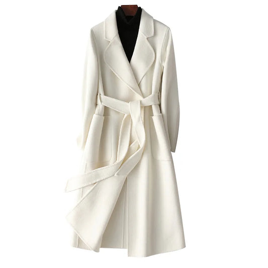 Double-Sided 100% Wool Coat Women Long Black 2025 Autumn and Winter New Korean Women Woolen Coat