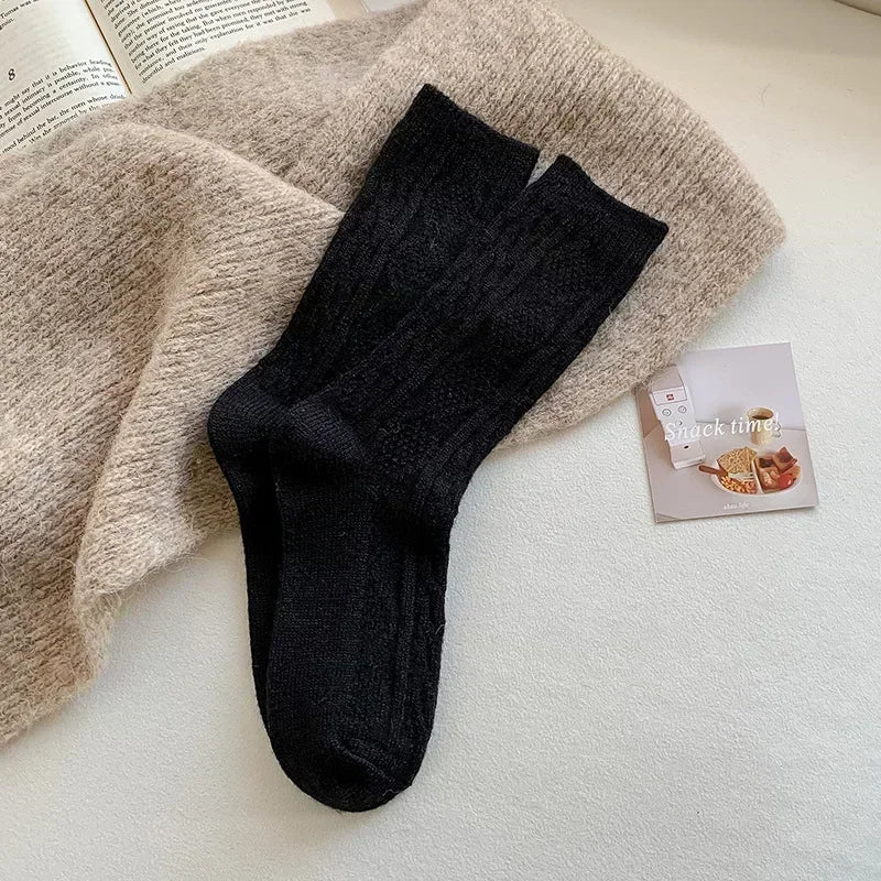 New Winter Socks Women Cashmere Wool Thicken Warm Women Socks Sox Japanese Fashion Harajuku Solid Color Thermal Long Socks