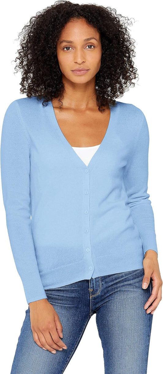 Women'S Button Front V-Neck Cardigan 100% Pure Cashmere Long Sleeve Sweater