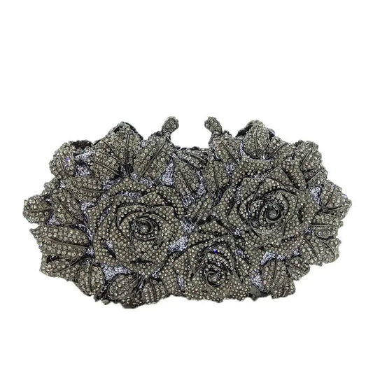 (In Stock) Elegant Flower Crystal Clutch Women Evening Bags Wedding Bridal Handbags Party Dinner Rhinestone Bags
