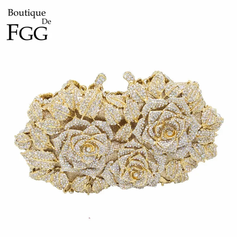(In Stock) Elegant Flower Crystal Clutch Women Evening Bags Wedding Bridal Handbags Party Dinner Rhinestone Bags