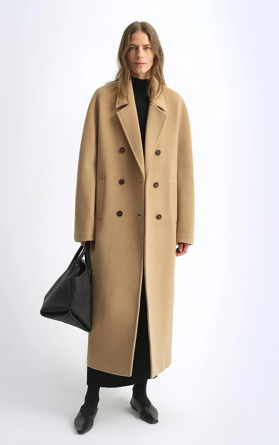 "Lonely Sandbank" Sheep Wool Cashmere Blend Classic Tie Shoulder Sleeve Double-Breasted Coat Jacket Women