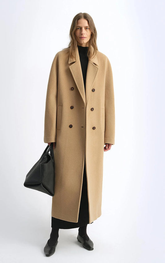 "Lonely Sandbank" Sheep Wool Cashmere Blend Classic Tie Shoulder Sleeve Double-Breasted Coat Jacket Women