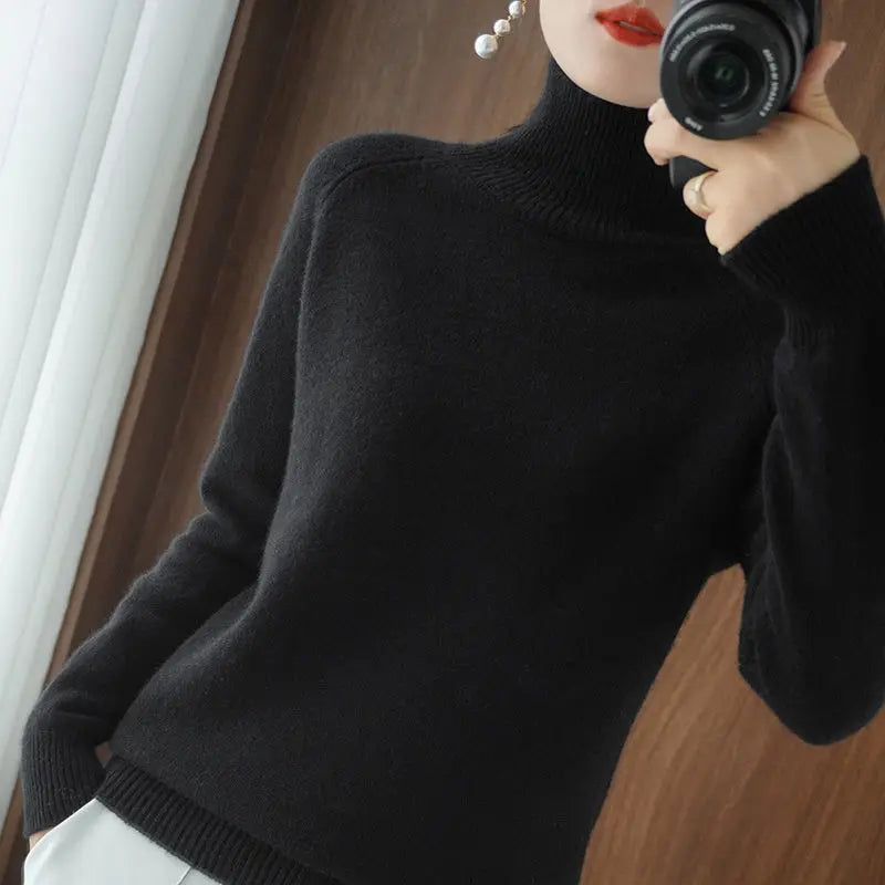 Turtleneck Pullover Fall/Winter 2023 Cashmere Sweater Women Pure Color Casual Long-Sleeved Loose Pullover Bottoming Women'S